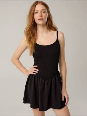 Offline by Aerie Real Me Black Smocked Mini Dress size Small